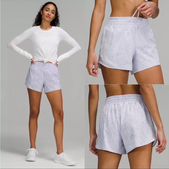 💙LULULEMON HIGH RISE HOTTY HOT SHORT 4”-GRAVEL DUST PASTEL BLUE MULTI-10💙